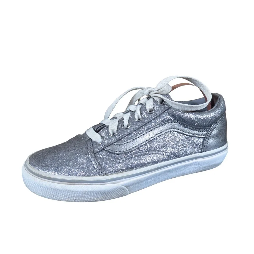 Vans Old Skool Boys‎ Skate Shoe Size Y3 Casual Glitter Silver Sneaker